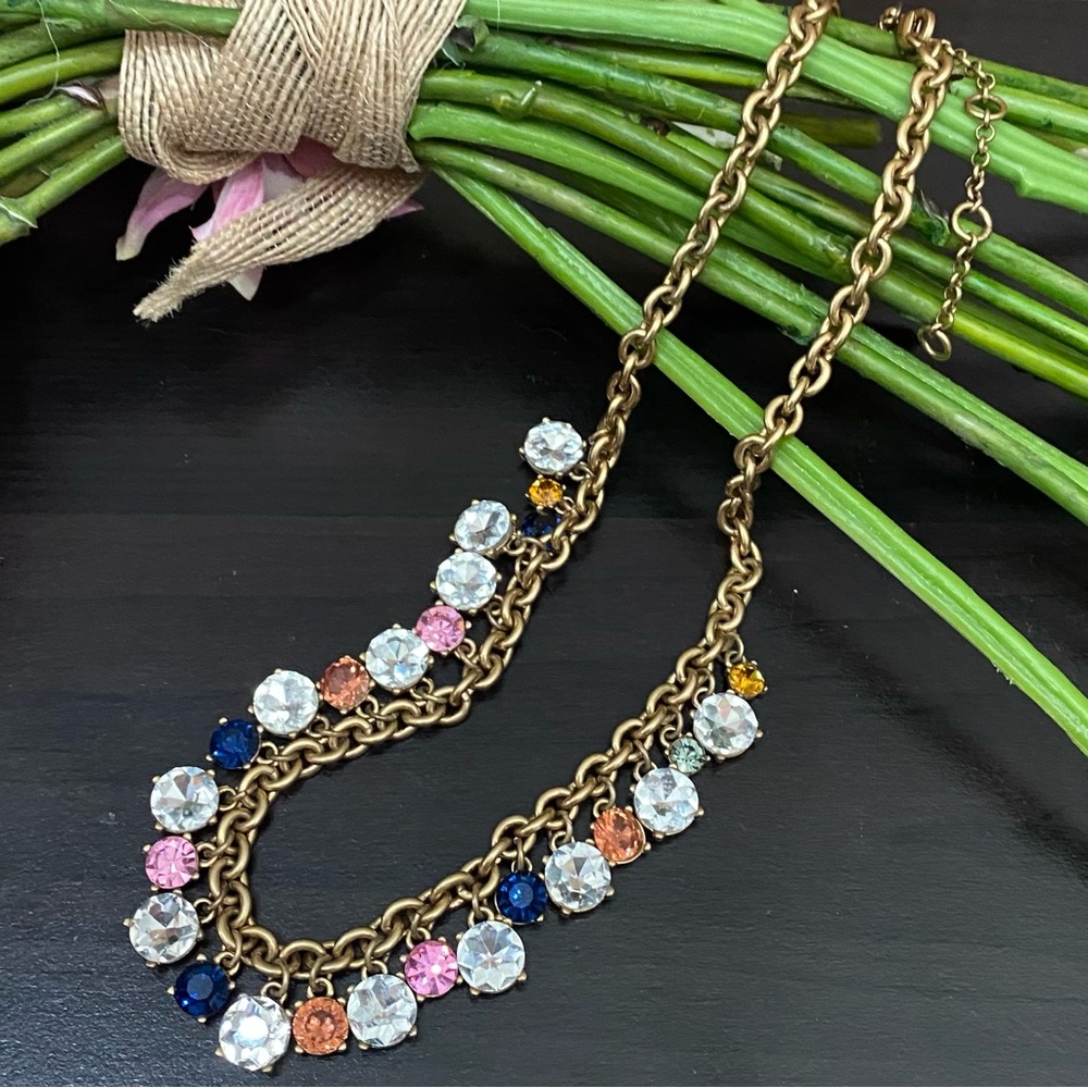 ANN TAYLOR Multicolored Gem Rhinestones Bezel Charm Necklace